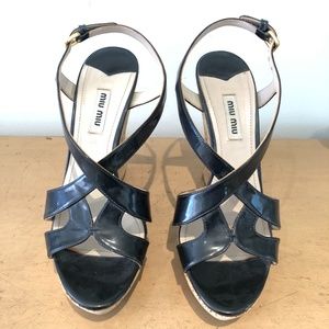 Miu Miu Cutout Slingback Cork Wedge Sandal Sz. 37